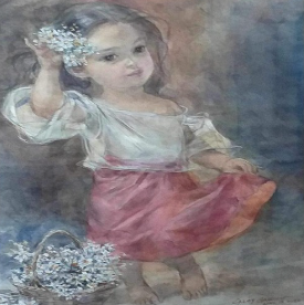 A little girl with flowers